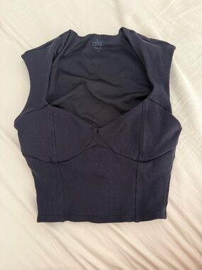 ALO Yoga Black Ribbed Bustier Crop Tank